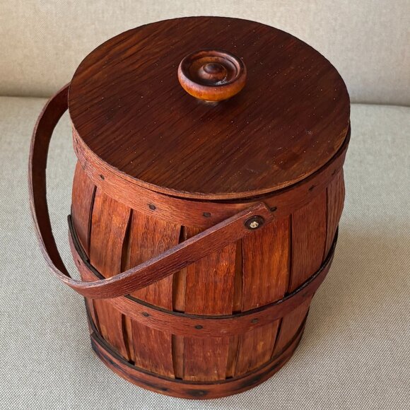Vintage Peterboro Basket Co.Wooden Lidded Bucket Barrel - Picture 7 of 12